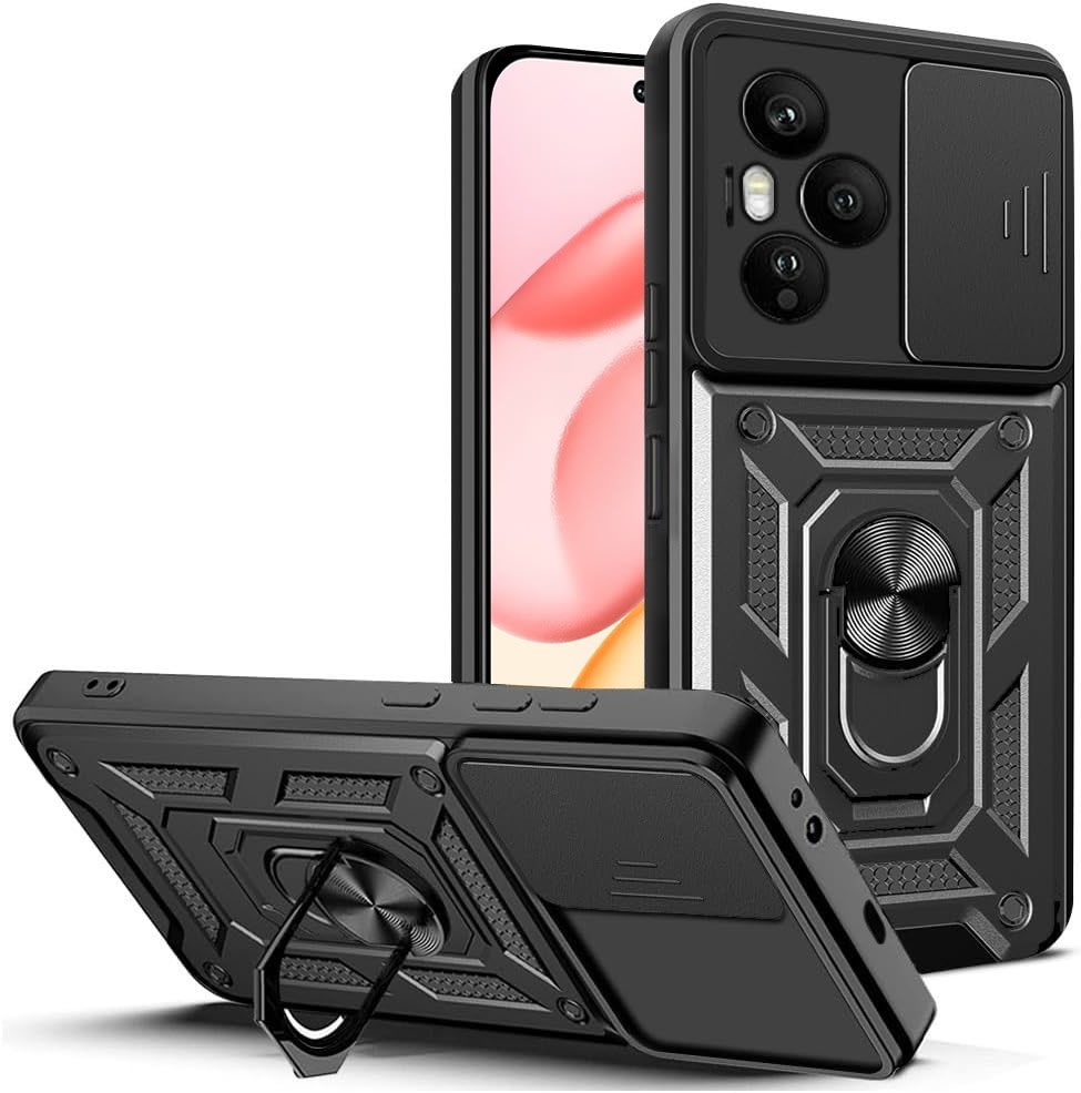 Robusna maska MaX-Armor s obručem, metalnom pločicom i zaštitom zadnjih kamera za Honor 400 Pro - army black