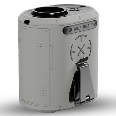 Premium prijenosni okopojasni ventilator Techsuit "Belt Buckle" sa svjetiljkom, power bankom i pet brzina rada - sivi