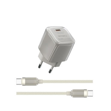 Zidni punjač WIWU "Jello" s USB-C izlazom, GaN 30W i priloženim USB-C u USB-C kablom - beige Zidni punjač WIWU "Jello" s USB-C izlazom, GaN 30W i priloženim USB-C u USB-C kablom - beige