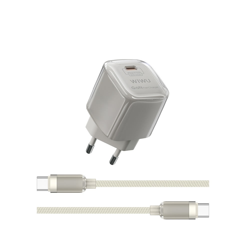 Zidni punjač WIWU "Jello" s USB-C izlazom, GaN 30W i priloženim USB-C u USB-C kablom - beige