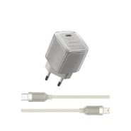 Zidni punjač WIWU "Jello" s USB-C izlazom, GaN 30W i priloženim USB-C u Lightning kablom - beige