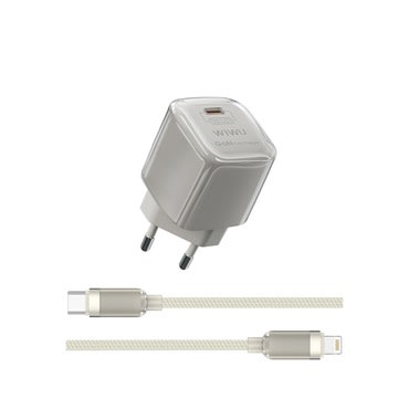 Zidni punjač WIWU "Jello" s USB-C izlazom, GaN 30W i priloženim USB-C u Lightning kablom - beige Zidni punjač WIWU "Jello" s USB-C izlazom, GaN 30W i priloženim USB-C u Lightning kablom - beige