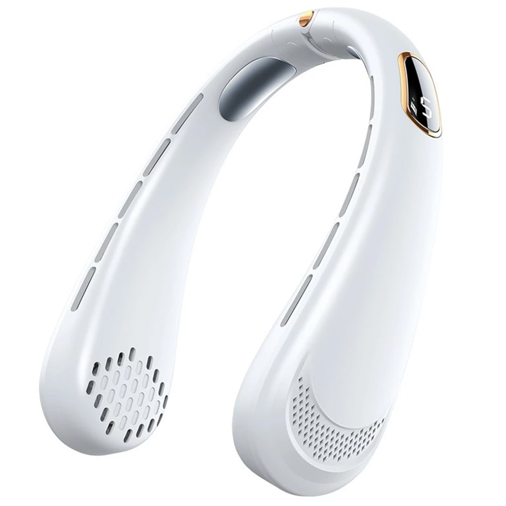 Premium prijenosni ventilator Techsuit "Neck Fan" s LED zaslonom i pet brzina - bijeli