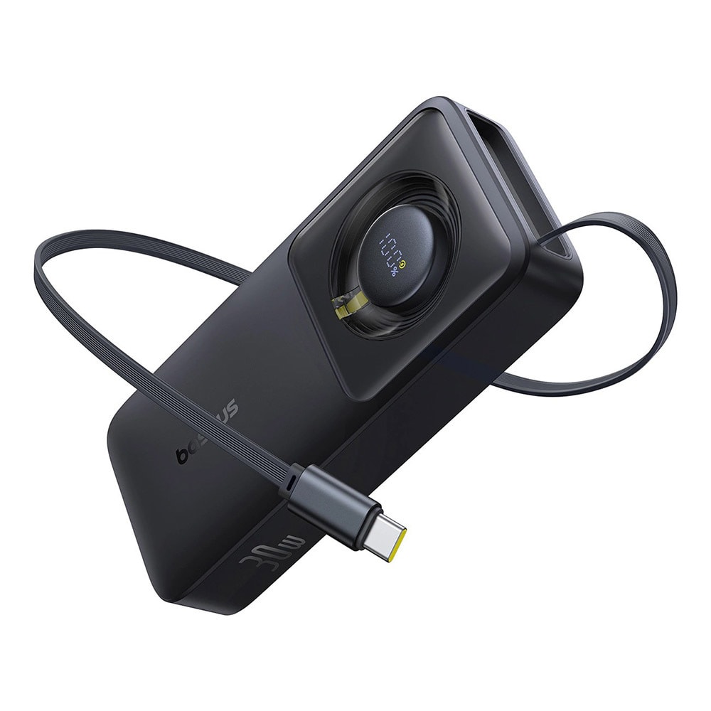 Power bank Baseus "Free2Pull" s jednim USB-C izlazom i ugrađenim izvlačnim USB-C kablom, 30W - 10000 mAh - crni