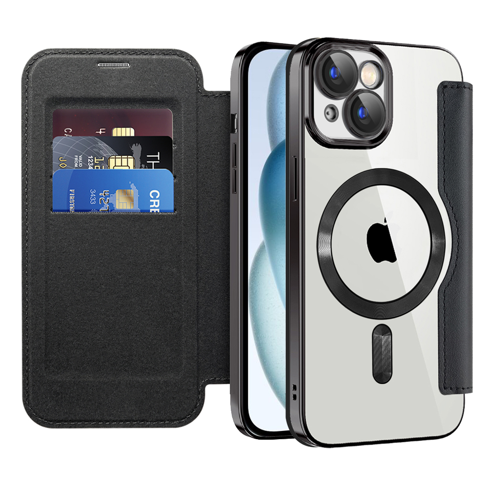 Torbica "SmartMag Book" s MagSafe tehnologijom i RFID novčanikom za iPhone 15 Plus - black