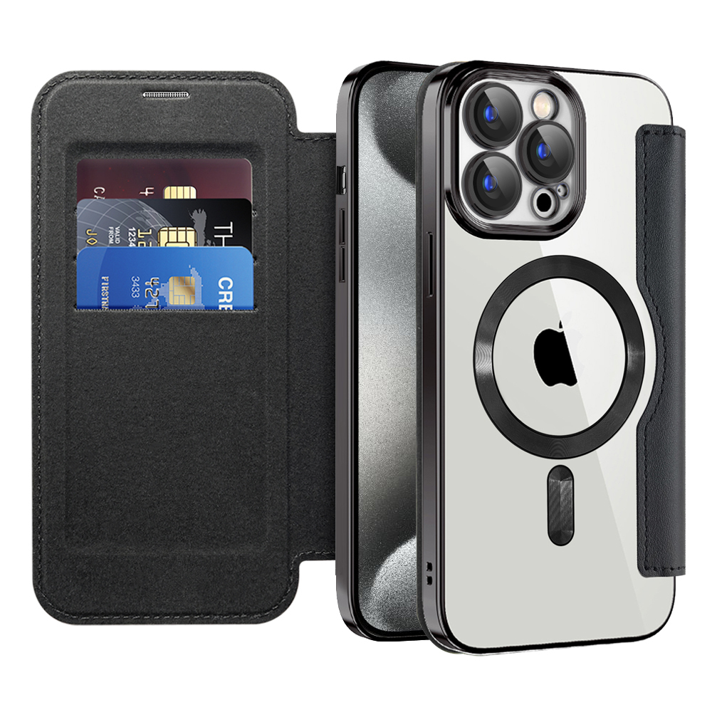 Torbica "SmartMag Book" s MagSafe tehnologijom i RFID novčanikom za iPhone 15 Pro Max - black