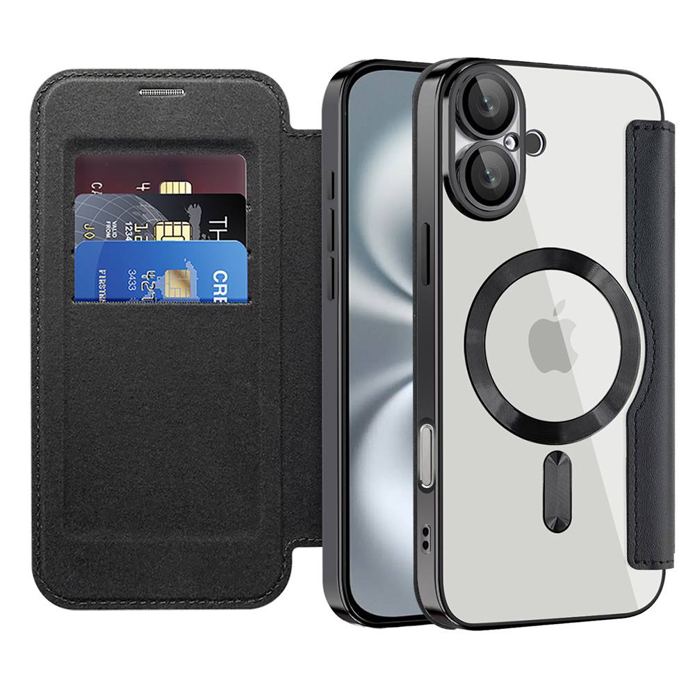 Torbica "SmartMag Book" s MagSafe tehnologijom i RFID novčanikom za iPhone 16 Plus - black
