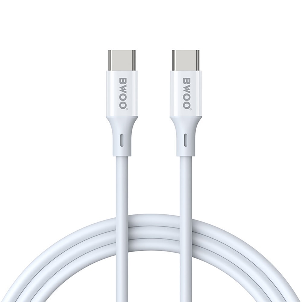 Punjački i podatkovni kabel BWOO USB-C u USB-C s 480 Mb/s prijenosom podataka i brzim punjenjem 60W – 1m – bijeli