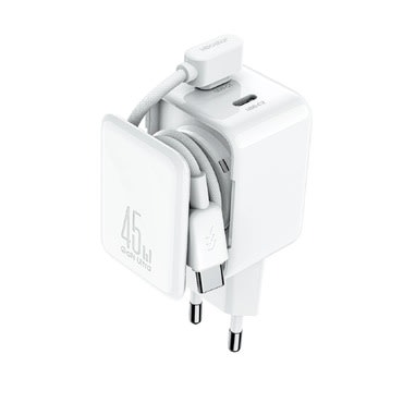 Zidni punjač Joyroom 45W "TCL05" s GaN tehnologijom, dva USB-C ulaza, organizatorom za kabele i USB-C u USB-C 60W kabelom – bijeli Zidni punjač Joyroom 45W "TCL05" s GaN tehnologijom, dva USB-C ulaza, organizatorom za kabele i USB-C u USB-C 60W kabelom – bijeli