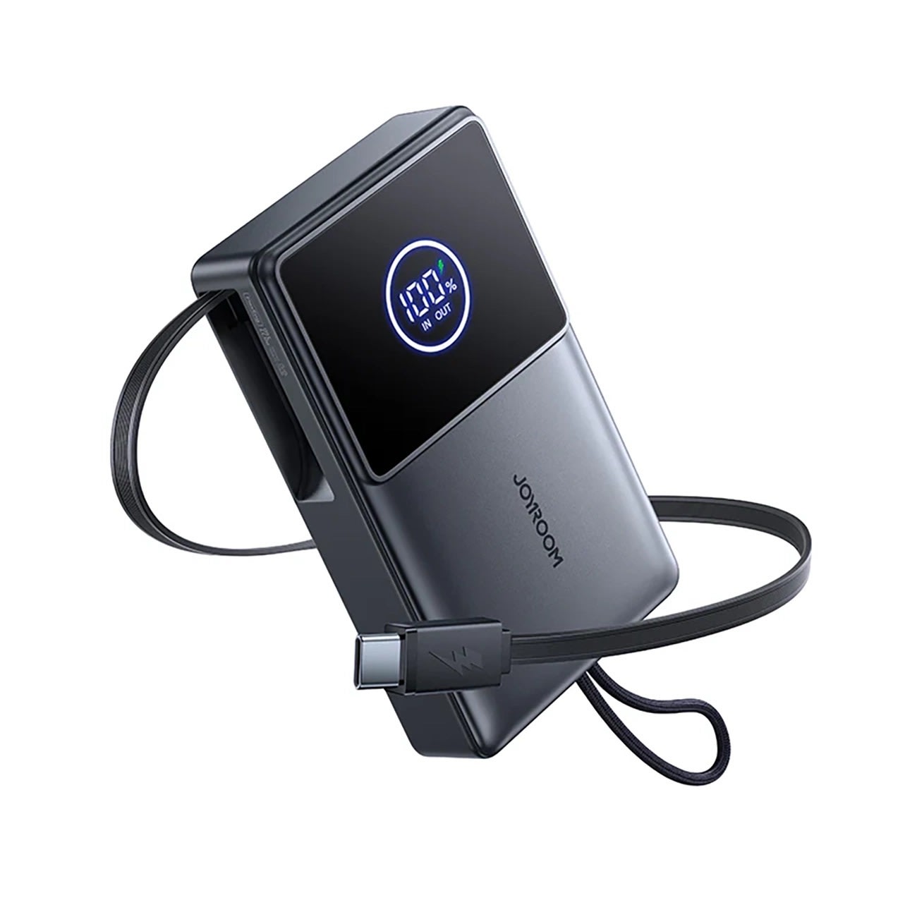 Power bank Joyroom "JR-PR1" s jednim USB-C izlazom i ugrađenim izvlačnim USB-C kabelom, 22.5W – 10000 mAh – crni