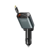 Autopunjač Joyroom "CCL07" 3u1 s USB-C i USB-A ulazom te jednim izvlačnim USB-C kabelom – 30W – crni