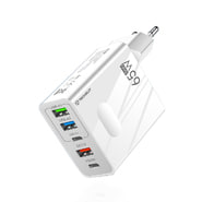 Zidni punjač Techsuit "PentaXPower" s 5 izlaza (3× USB + 2× USB-C PD), GaN tehnologijom i snagom od 65W – bijeli