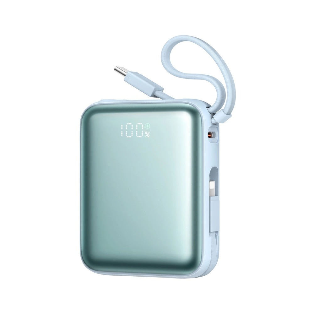 Power bank Joyroom "JR-PBF27" 10000 mAh s 22.5W brzim punjenjem, ugrađenim USB-C i Lightning kabelima te LED zaslonom - plavi