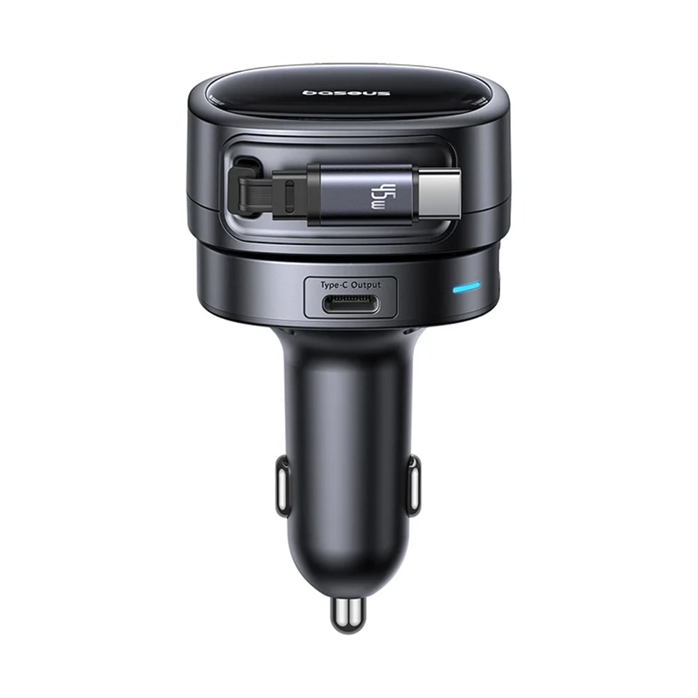 Automobilski punjač Baseus PrimeTrip VR1 60W s rotirajućom glavom, izvlačivim USB-C + USB-A kabelom i dodatnim USB-C izlazom – Cosmic Black