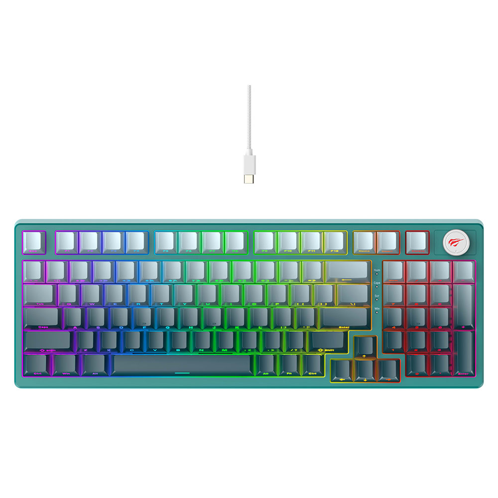 Mehanička gaming tipkovnica Havit KB899L s RGB osvjetljenjem i 97 tipki – bijelo-zelena