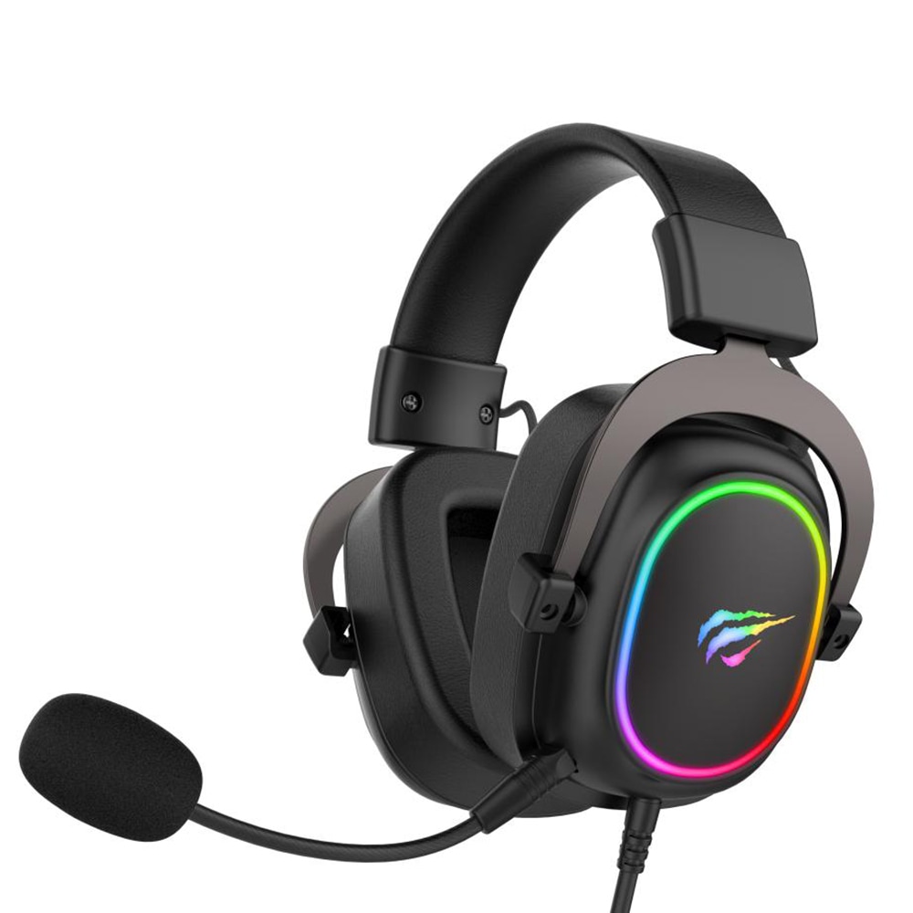 Gaming žičane slušalice Havit "H2002P" s udobnim jastučićima od eko kože, mikrofonom, 7.1 prostornim zvukom i RGB osvjetljenjem - crne