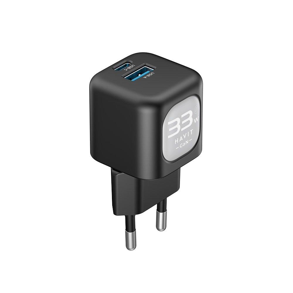 Zidni 33W punjač Havit UC230 s USB-C i USB priključkom – crni