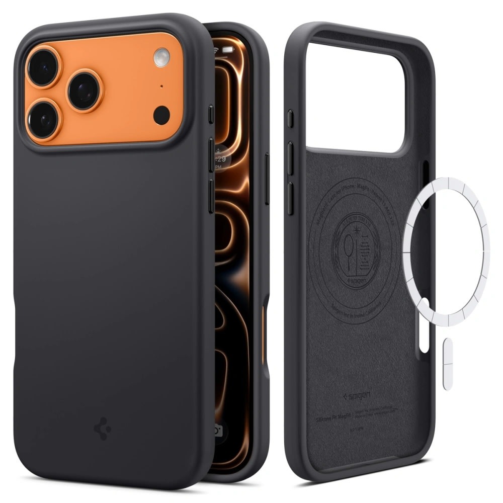 Maska Spigen "Silicone Fit Mag" s magnetom za bežično punjenje za iPhone 17 Pro - black