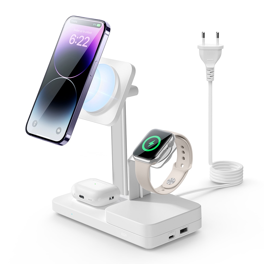 Bežična postaja za punjenje ESR 5v1 "HaloLock" za punjenje 5 uređaja 65W - bijela