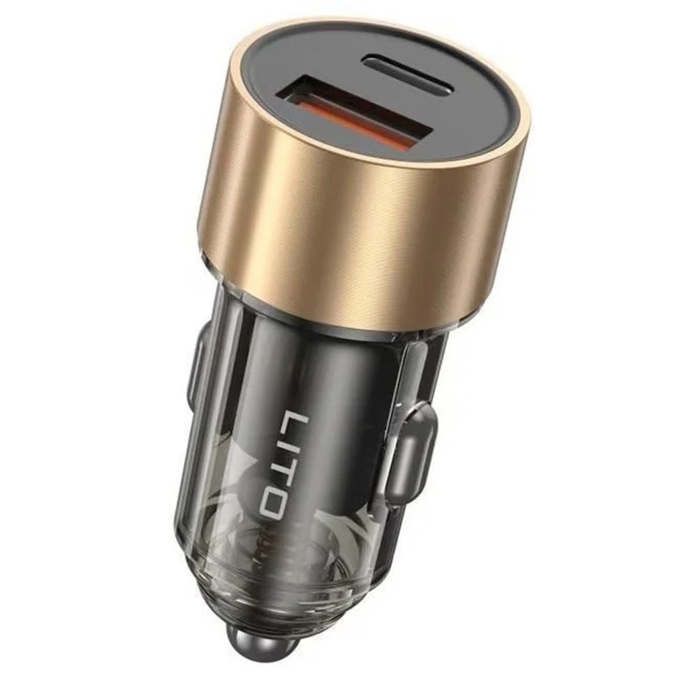 52W Automobilski punjač LITO IN-C04 s prozirnim metalnim dizajnom, PD + USB-A i USB-C brzim punjenjem - crni