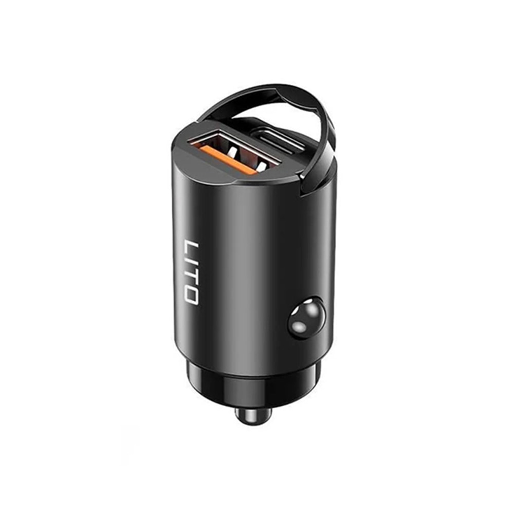 Ultra mini 60W automobilski punjač Lito IN-C03 s PD brzim punjenjem, 1x USB-A i 1x USB-C ulazom - crni