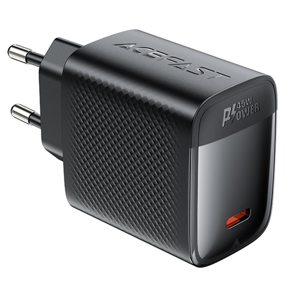 Premium 45W zidni adapter za punjenje Acefast "A112" s GaN tehnologijom, brzim punjenjem i 1x USB-C izlazom - crni