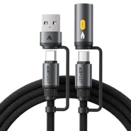 3u1 pleteni kabel za punjenje i prijenos podataka Acefast "J6" - USB-C u USB-C, s nastavkom USB-A i nastavkom za upaliti  cigaretu, brzo punjenje 60W - 1.2 m - crni