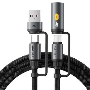 3u1 pleteni kabel za punjenje i prijenos podataka Acefast "J6" - USB-C u USB-C, s nastavkom USB-A i nastavkom za upaliti  cigaretu, brzo punjenje 60W - 1.2 m - crni 3u1 pleteni kabel za punjenje i prijenos podataka Acefast "J6" - USB-C u USB-C, s nastavkom USB-A i nastavkom za upaliti  cigaretu, brzo punjenje 60W - 1.2 m - crni