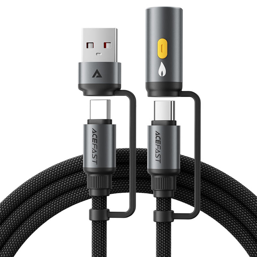3u1 pleteni kabel za punjenje i prijenos podataka Acefast "J6" - USB-C u USB-C, s nastavkom USB-A i nastavkom za upaliti cigaretu, brzo punjenje 60W - 1.2 m - crni