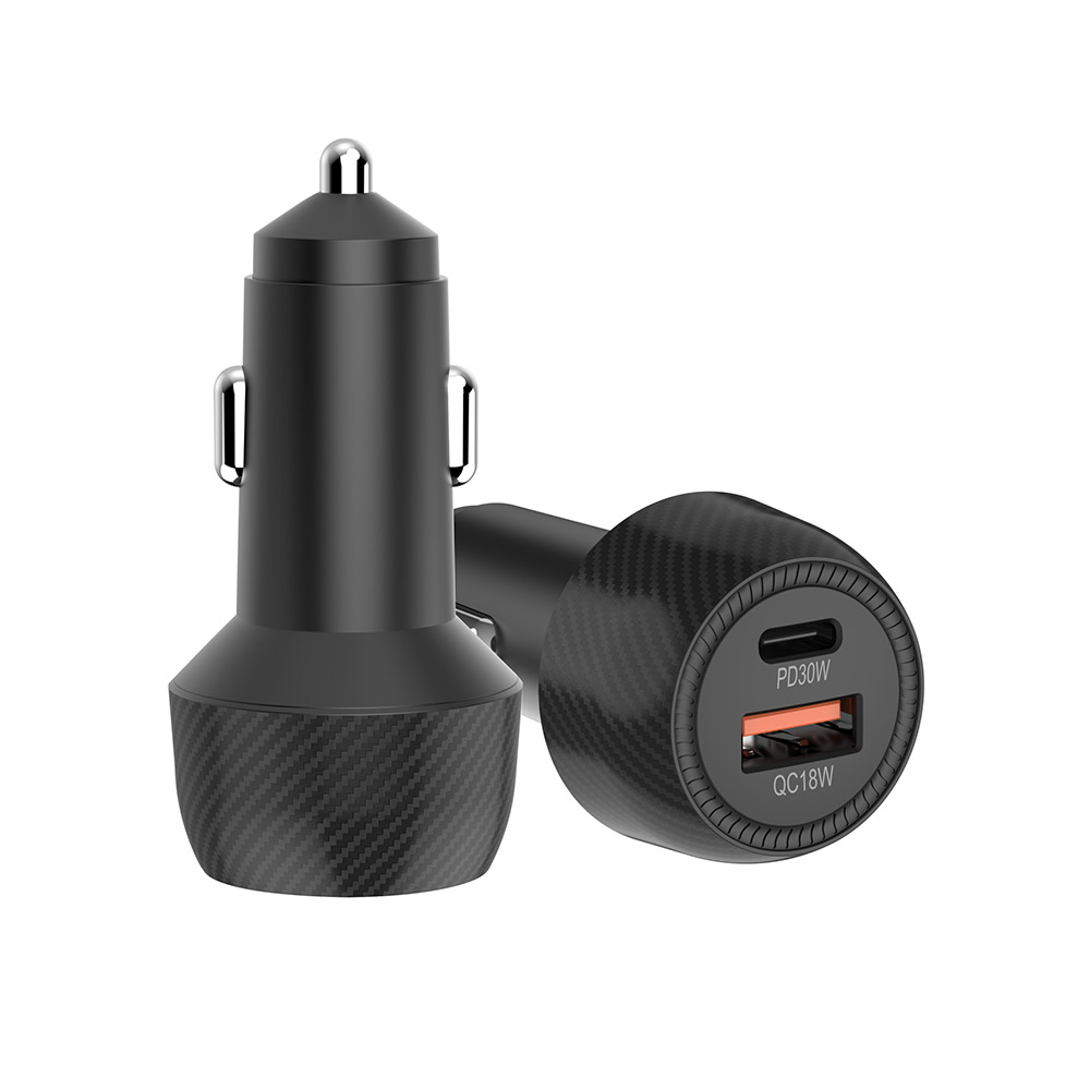 48W auto punjač Techsuit CarbonVolt s brzim punjenjem - crni