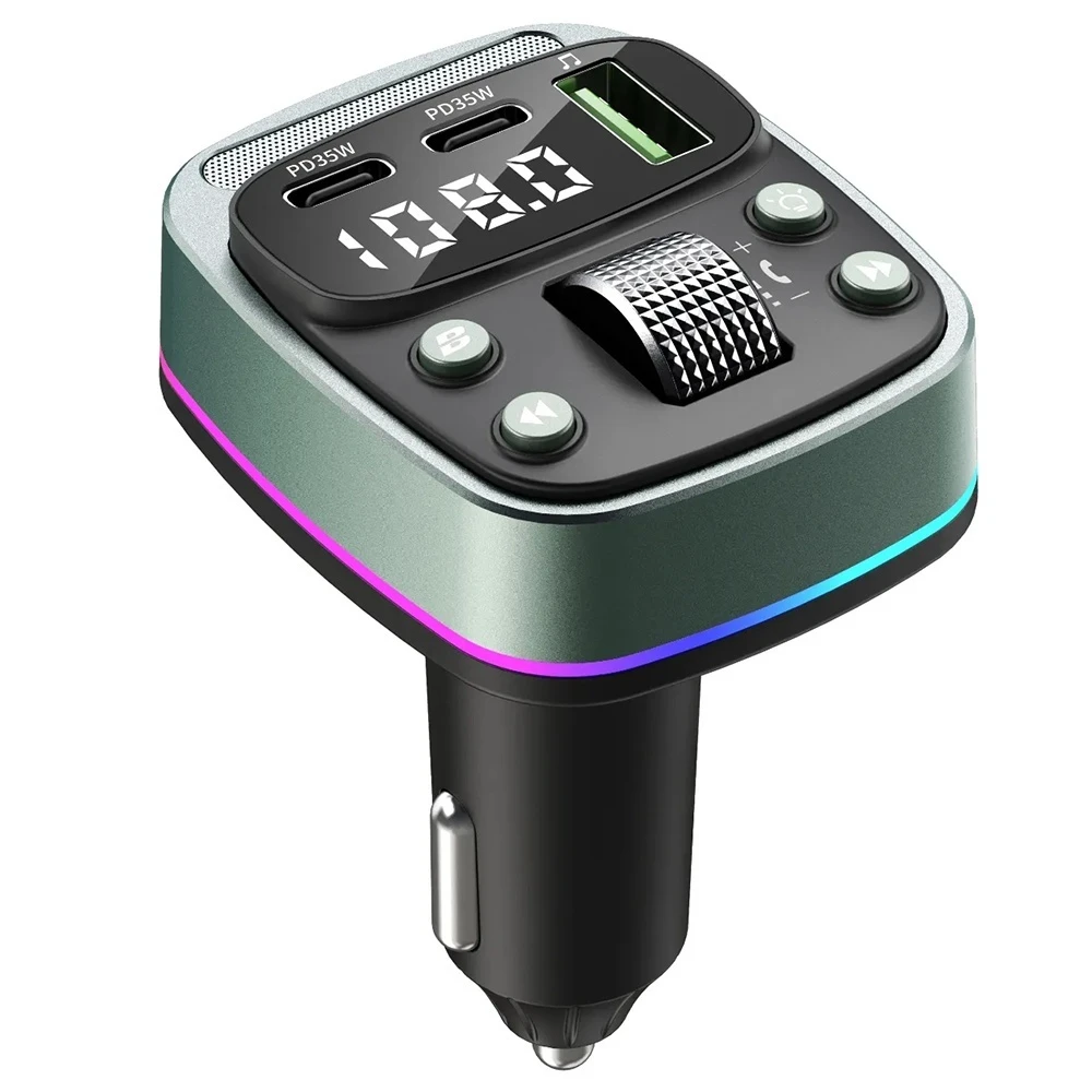 35W FM Bluetooth transmitter i autopunjač EchoDrive - BT 5.4, dvostruki USB-C izlaz, brzo punjenje i pametno LED osvjetljenje - crni