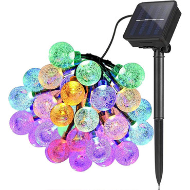 Solarni LED lanac Forever Light "Crystal Ball" s 30 šarenih lampica i IP65 standardom – 6,5 m – crni Solarni LED lanac Forever Light "Crystal Ball" s 30 šarenih lampica i IP65 standardom – 6,5 m – crni