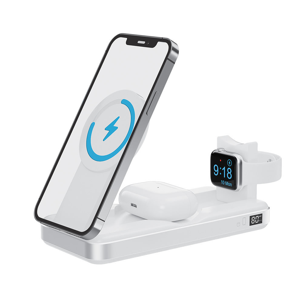 Power bank Forever 3u1 "MATB-300" Qi2 15W za bežično punjenje MagSafe uređaja, Apple sata i AirPods slušalica odjednom - 10000 mAh - bijeli