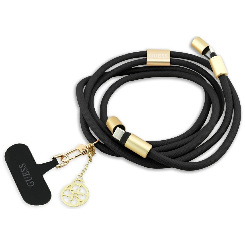 Originalni kabel za punjenje i prijenos podataka i vezica za telefon Guess "CBDY 4G Charm" USB-C u USB-C - 1.5m - crni