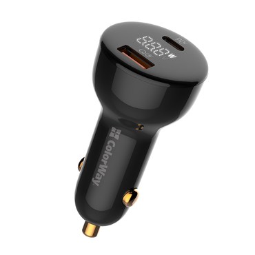 Autopunjač  ColorWay s LED zaslonom, 100W super brzim punjenjem i Auto ID čipom - crni