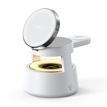 Bežična QI postaja za punjenje 5u1 Duzzona "W23" za naprave Apple - iPhone, Apple Watch, Airpods (15W) s noćnom lampicom i ugrađenim zvučnikom - bijeli