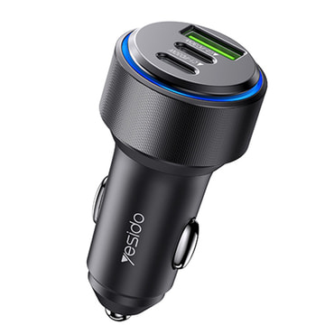 Brzi auto punjač Yesido "Y50" 60W s LED indikatorom i 2x USB-C + 1x USB-A izlazom - crni Brzi auto punjač Yesido "Y50" 60W s LED indikatorom i 2x USB-C + 1x USB-A izlazom - crni