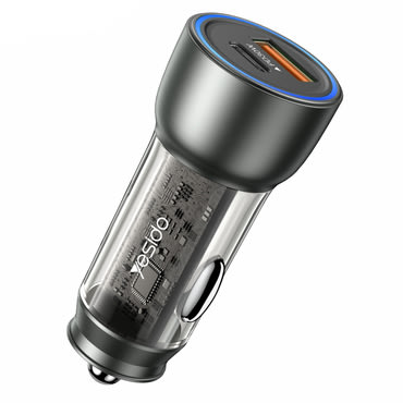 Auto punjač Yesido Y49 s 30W brzim punjenjem, LED osvjetljenjem i USB-C + USB-A izlazima - sivi Auto punjač Yesido Y49 s 30W brzim punjenjem, LED osvjetljenjem i USB-C + USB-A izlazima - sivi