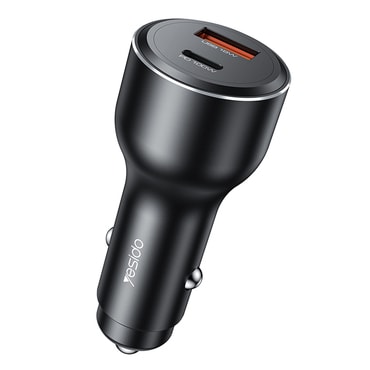 Auto punjač Yesido Y65 s 100W PD brzim punjenjem, dvostrukim priključkom (USB-A + Type-C) i aluminijskim kućištem - crni Auto punjač Yesido Y65 s 100W PD brzim punjenjem, dvostrukim priključkom (USB-A + Type-C) i aluminijskim kućištem - crni
