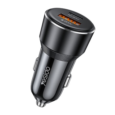 Auto punjač Yesido Y64 s 50W brzim punjenjem, aluminijskim kućištem i dvostrukim priključkom (USB-A + Type-C) - crni Auto punjač Yesido Y64 s 50W brzim punjenjem, aluminijskim kućištem i dvostrukim priključkom (USB-A + Type-C) - crni