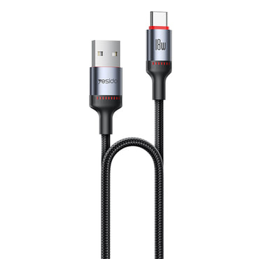 USB-A u USB-C pleteni kabel za punjenje i prijenos podataka  Yesido "CA129C" 3A i 480 MBps - 1.2m - crni