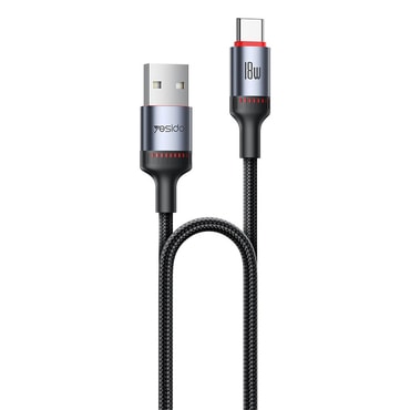 USB-A u USB-C pleteni kabel za punjenje i prijenos podataka  Yesido "CA130C" 3A i 480 MBps - 2m - crni