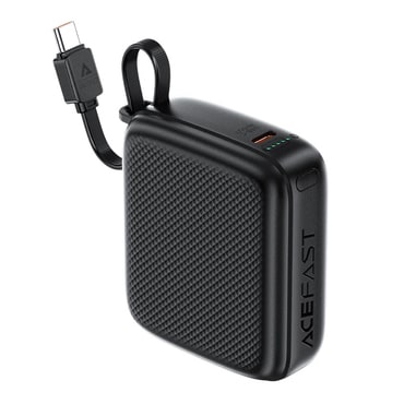 Power bank Acefast M15 s ugrađenim USB-C kabelom, LED indikatorom i brzim punjenjem PD20W - crni
