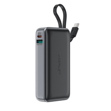 Power bank Acefast M7 10000 mAh s ugrađenim USB-C kabelom, LED indikatorom i brzim punjenjem od 30W - crni