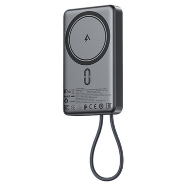 Magnetni bežični power bank Acefast M18 10000 mAh s ugrađenim kabelom, PD20W brzim punjenjem i LED indikatorom - crni