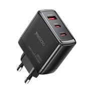 Zidni adapter za punjenje Yesido "YC144C" 65W s GaN tehnologijom, brzim punjenjem, 2x USB-C i 1x USB-A ulazom te priloženim USB-C kablom - 1m -  crni