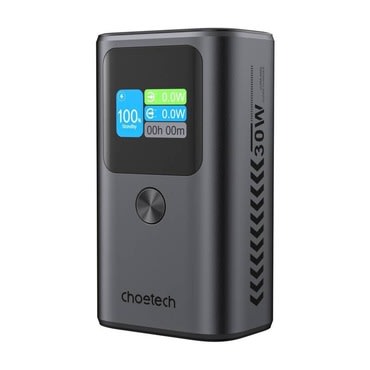 Power bank Choetech B701 10000 mAh s PD30W brzim punjenjem, TFT zaslonom i 3 izlaza - sivi