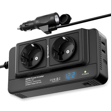 Auto pretvarač Techsuit PowerDriveX IA2 200W s 2x 220V AC, Type-C i 2x USB-A izlazima - crni