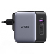 Zidni punjač Ugreen CD296 65W s 1× USB-A i 2× USB-C izlazima, GaN tehnologija - sivi