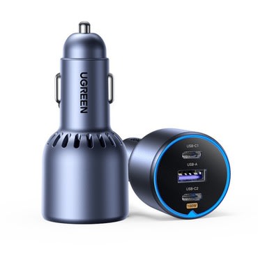 Autopunjač UGREEN EC705 130W sa 2x USB-C i USB-A PD / QC brzim punjenjem - sivi